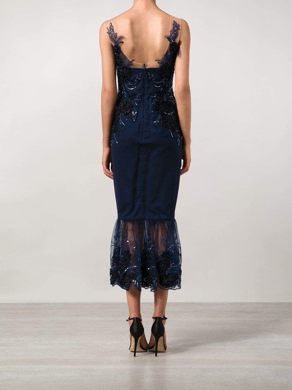 MARCHESA NOTTE-3-D Floral Midi-Length Gown-