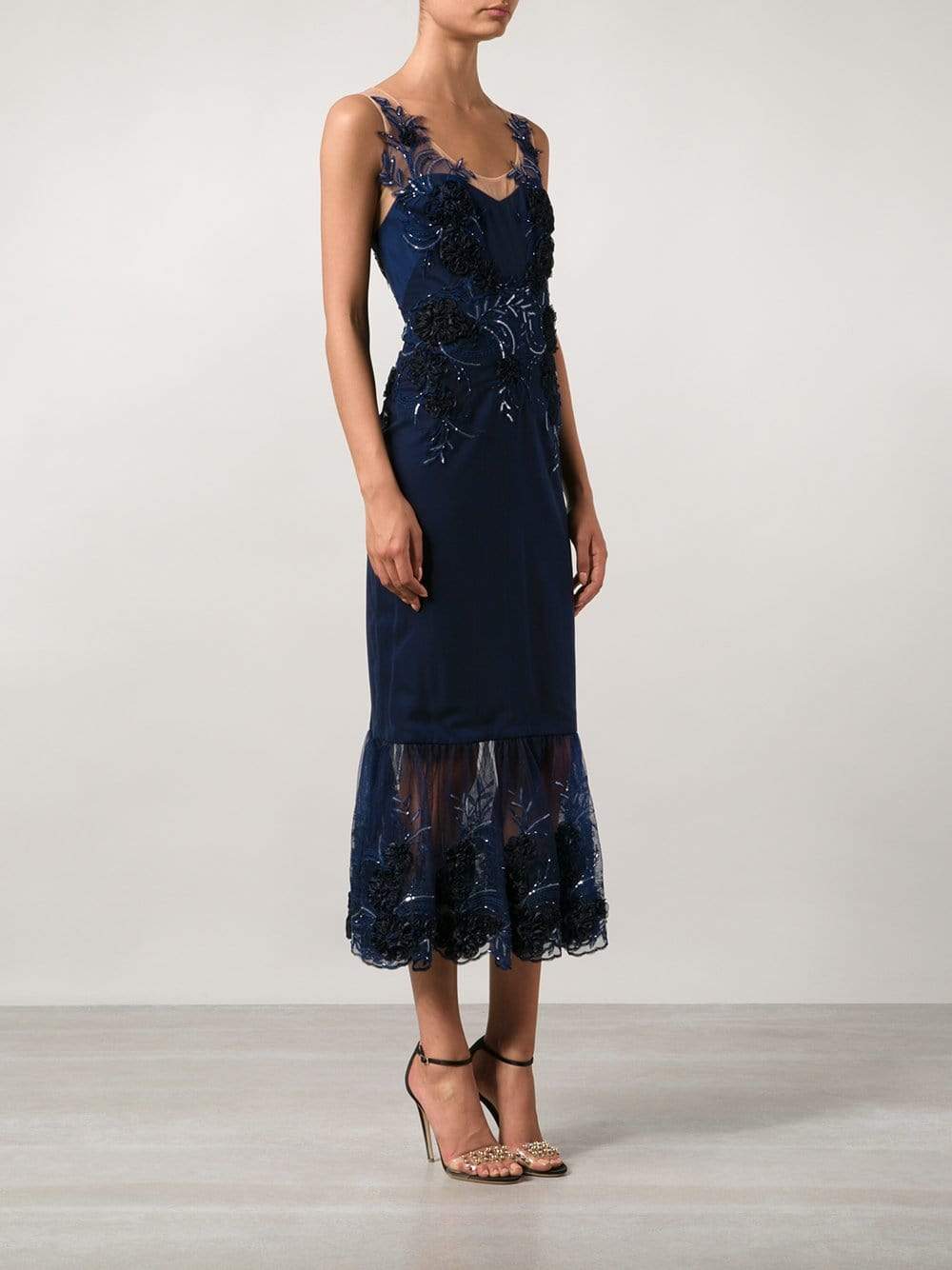 MARCHESA NOTTE-3-D Floral Midi-Length Gown-