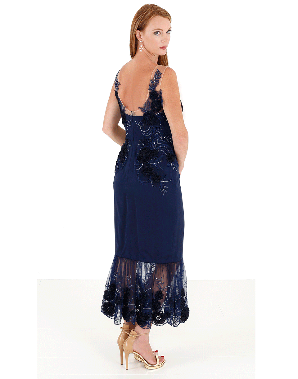MARCHESA NOTTE-3-D Floral Midi-Length Gown-
