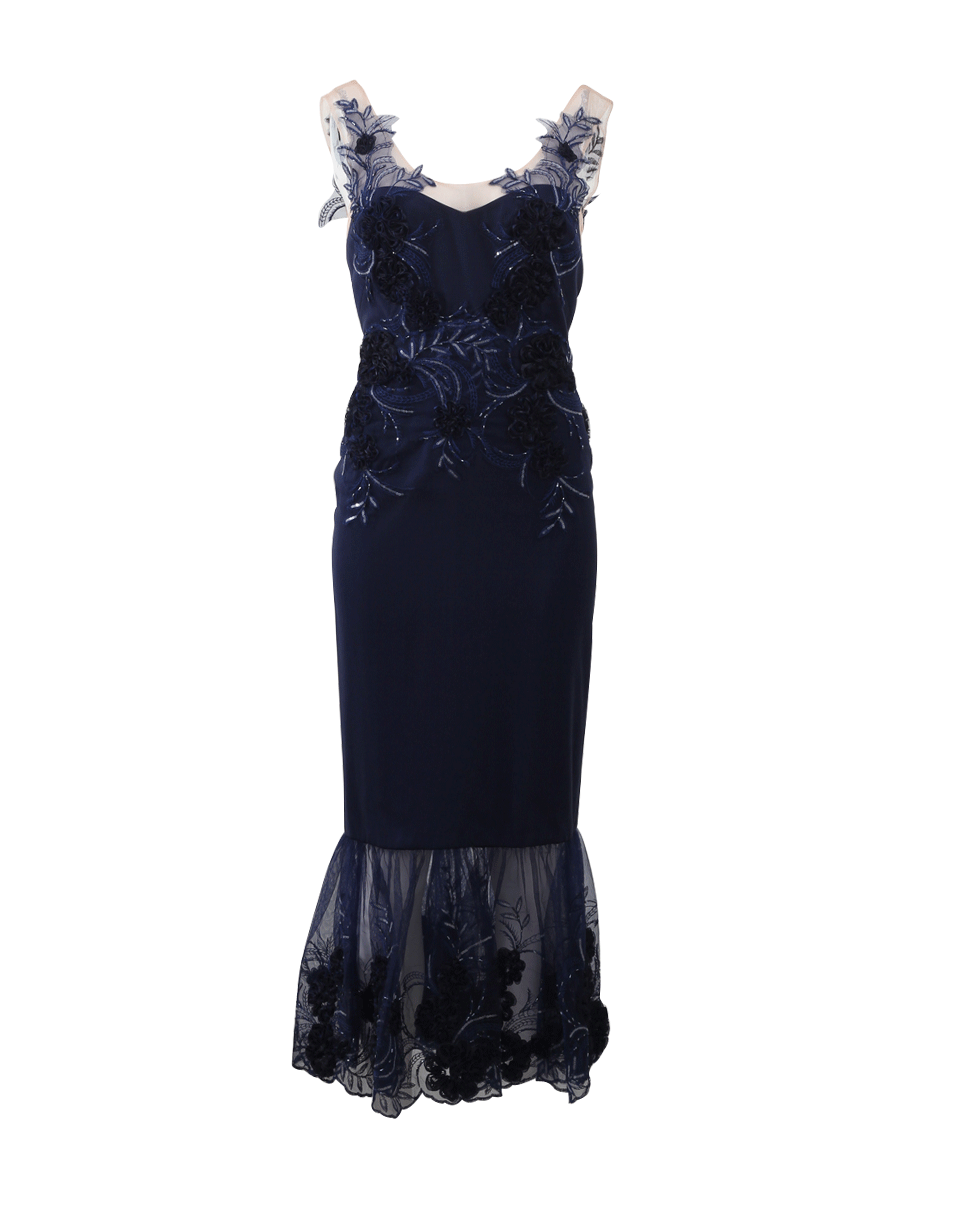 MARCHESA NOTTE-3-D Floral Midi-Length Gown-