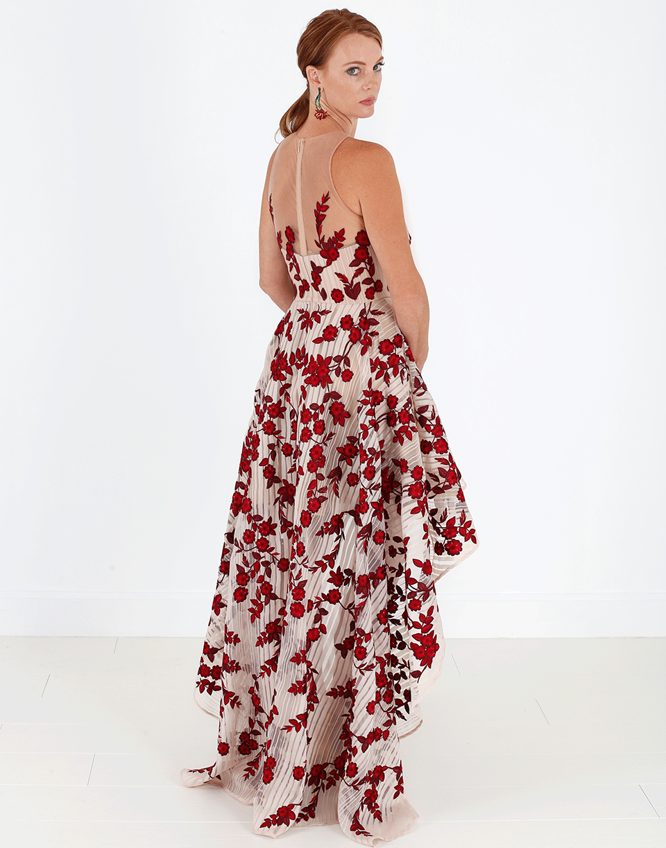 MARCHESA NOTTE-Floral Embroidered Gown-