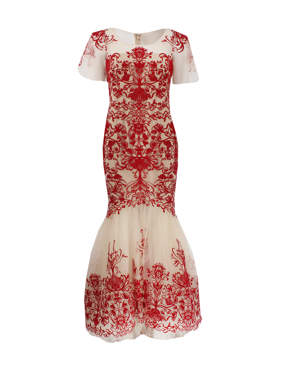 MARCHESA NOTTE-Illusion Neck Embroidered Gown-