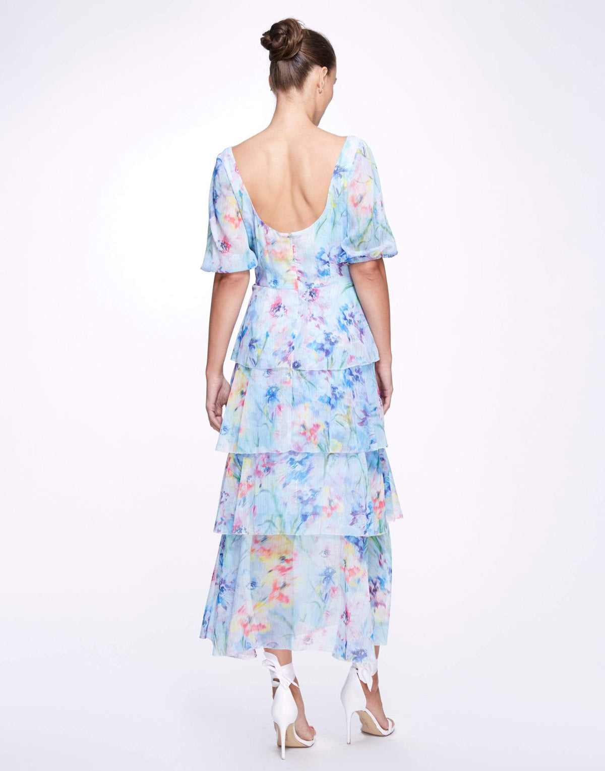 MARCHESA NOTTE-Puff Sleeve Tiered Dress-