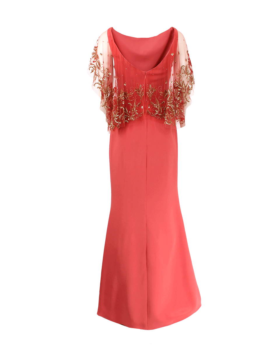 MARCHESA NOTTE-Illusion Embroidered Sleeve Gown-