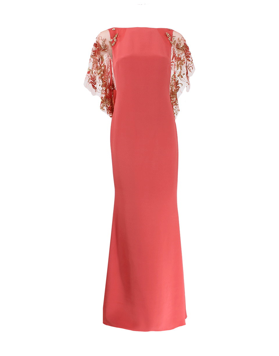 MARCHESA NOTTE-Illusion Embroidered Sleeve Gown-