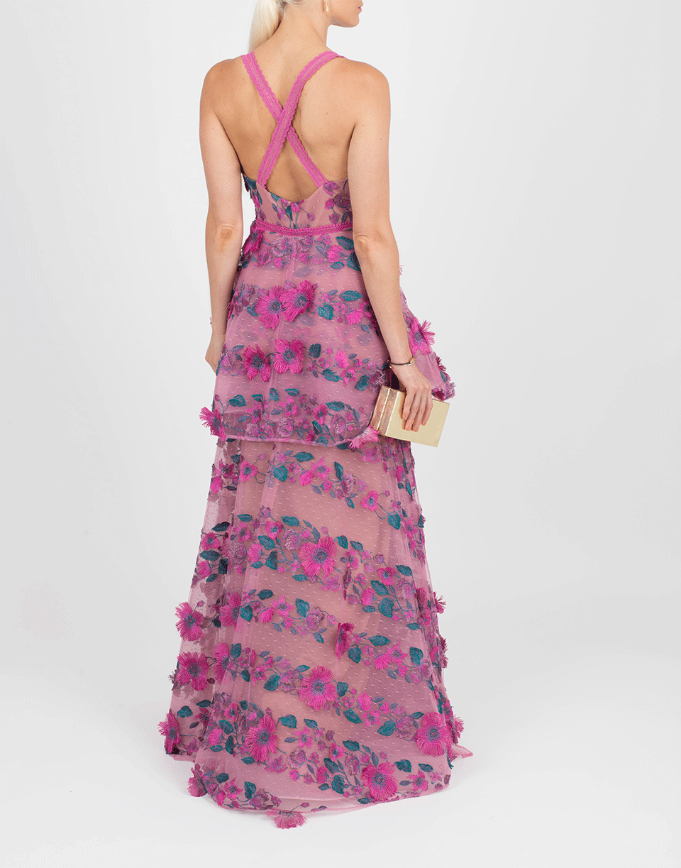 MARCHESA NOTTE-Floral Embroidered Gown-