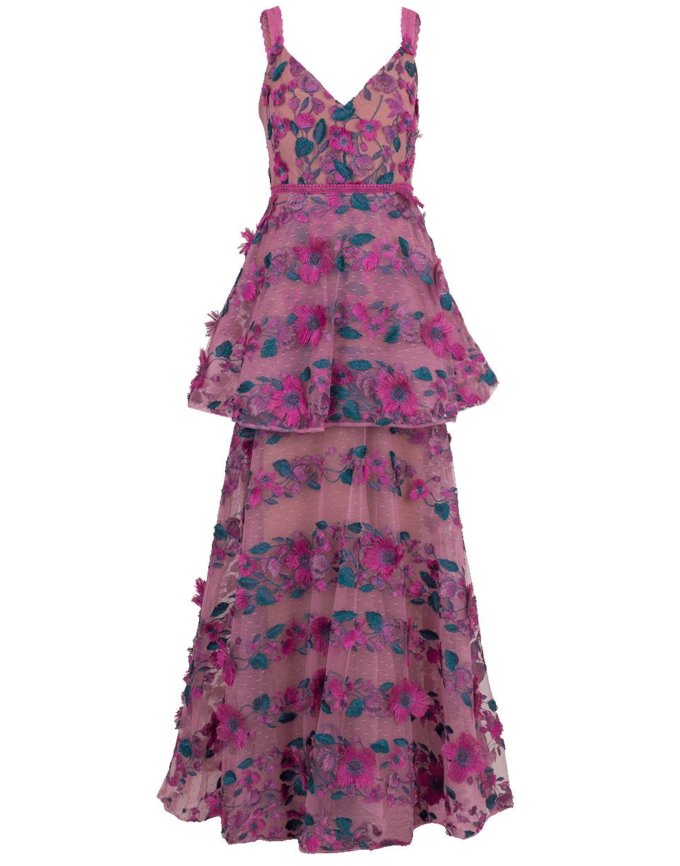 MARCHESA NOTTE-Floral Embroidered Gown-