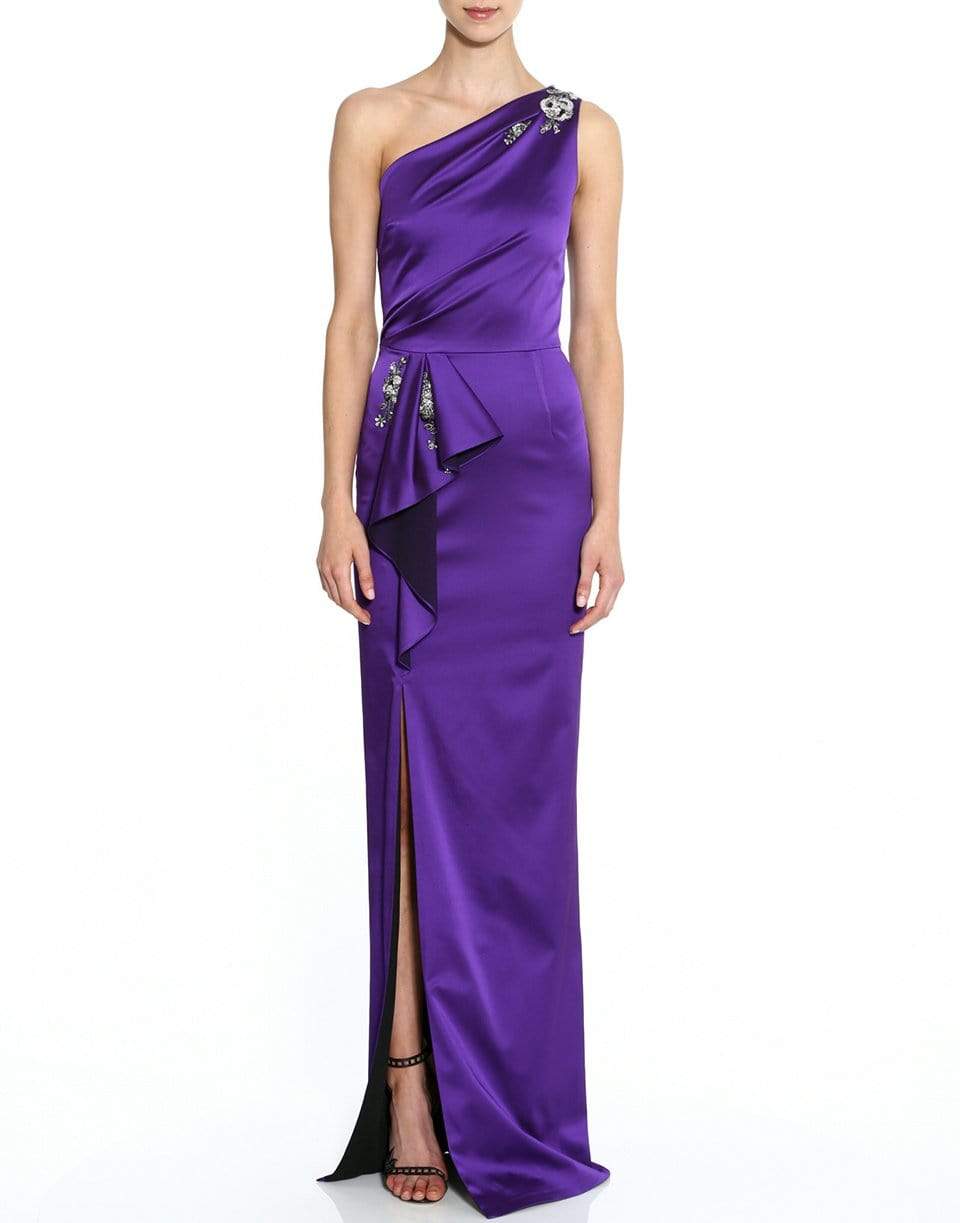 MARCHESA NOTTE-One Shoulder Applique Gown-