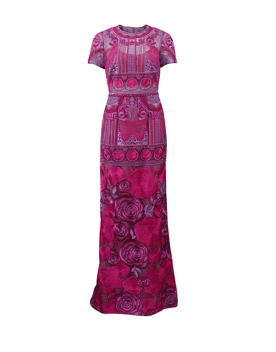MARCHESA NOTTE-Embroidered Column Gown-