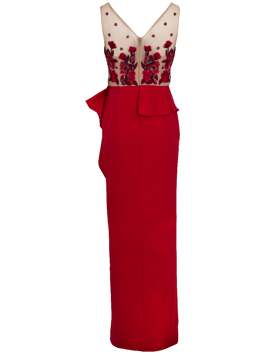 MARCHESA NOTTE-Embroidered Gown With Cascade Skirt-