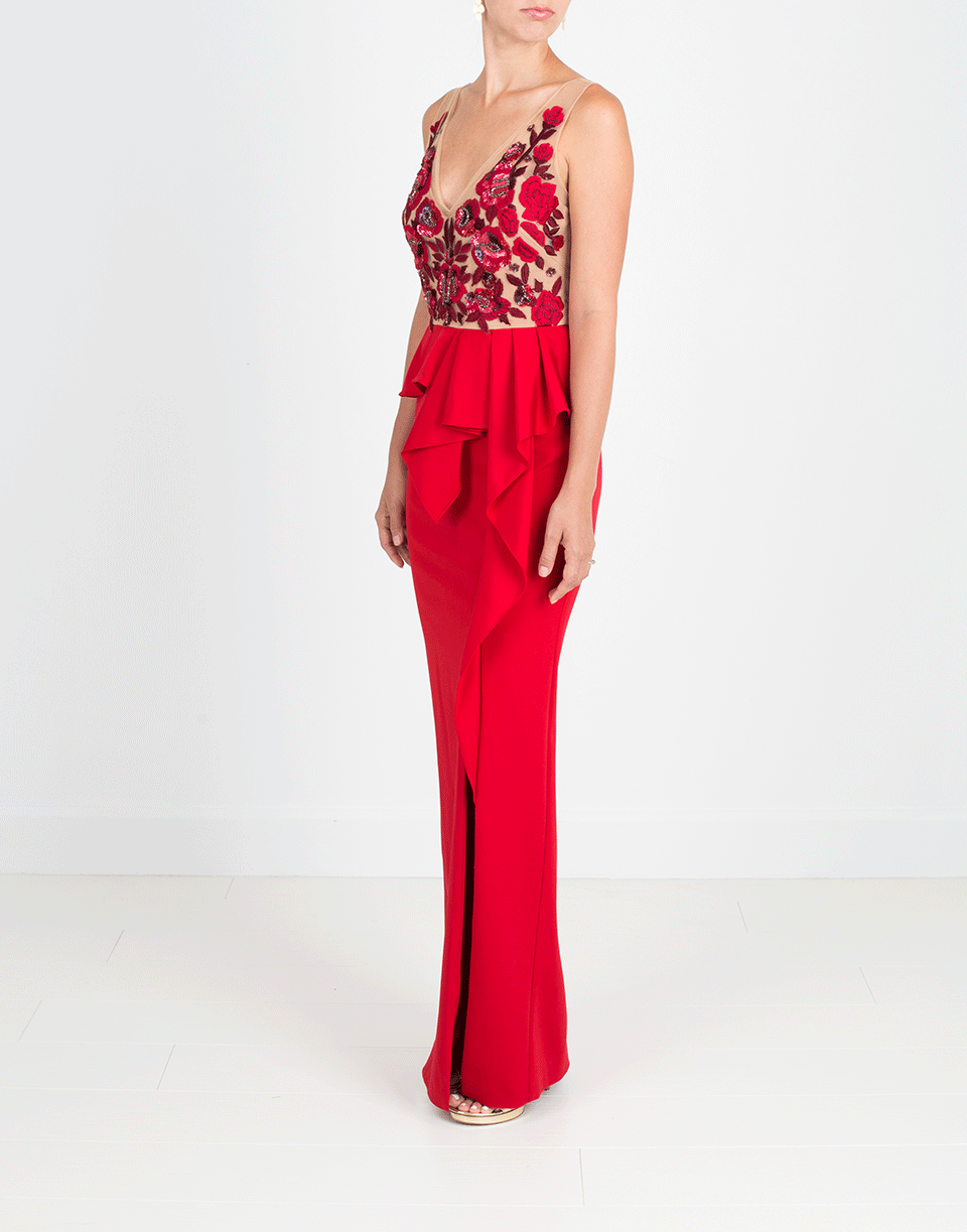 MARCHESA NOTTE-Embroidered Gown With Cascade Skirt-