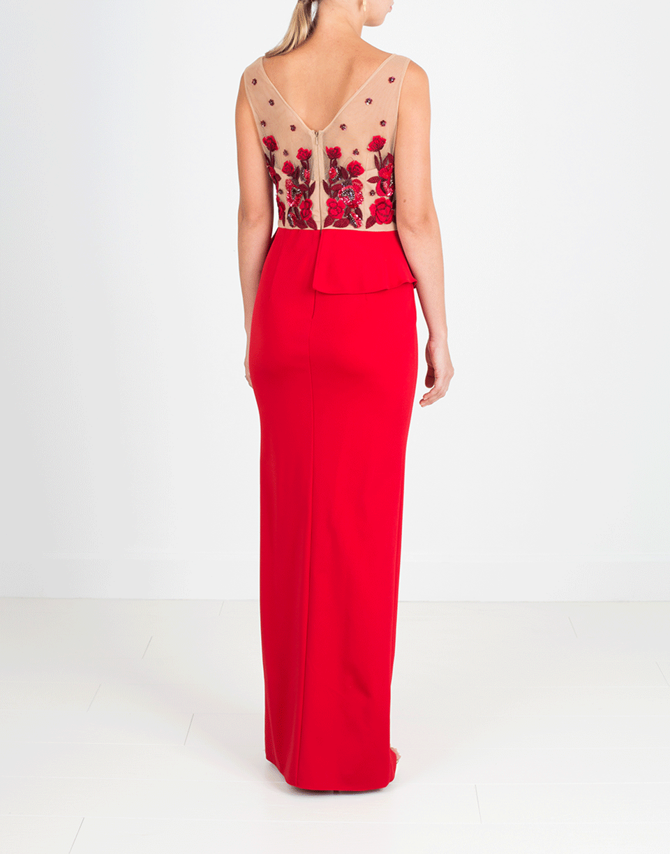 MARCHESA NOTTE-Embroidered Gown With Cascade Skirt-