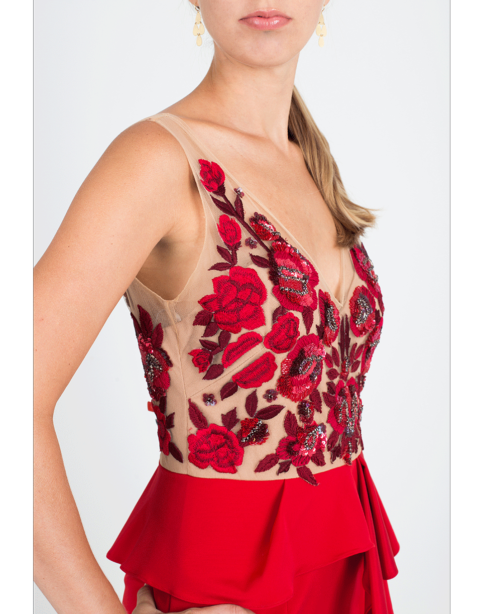 MARCHESA NOTTE-Embroidered Gown With Cascade Skirt-