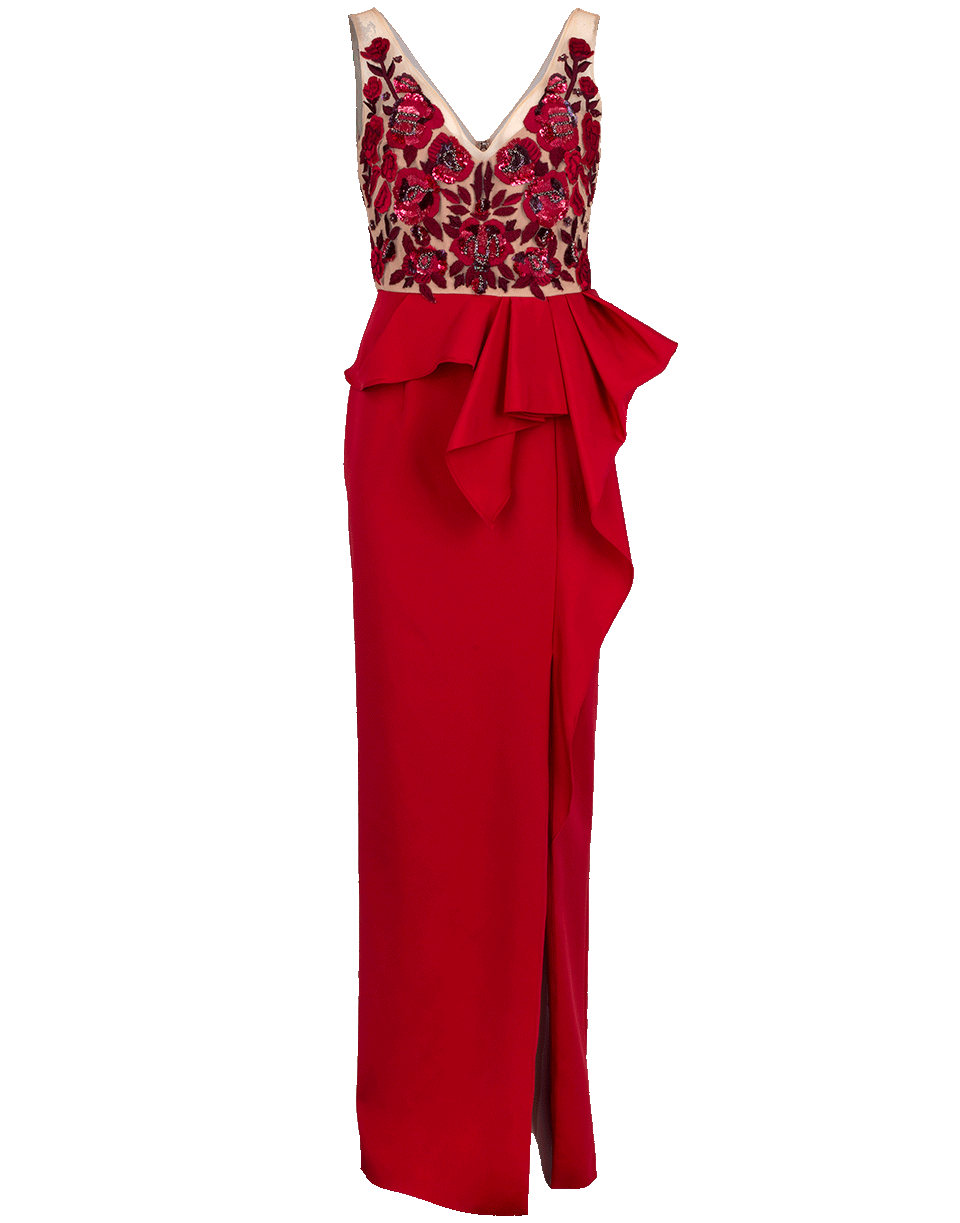 MARCHESA NOTTE-Embroidered Gown With Cascade Skirt-