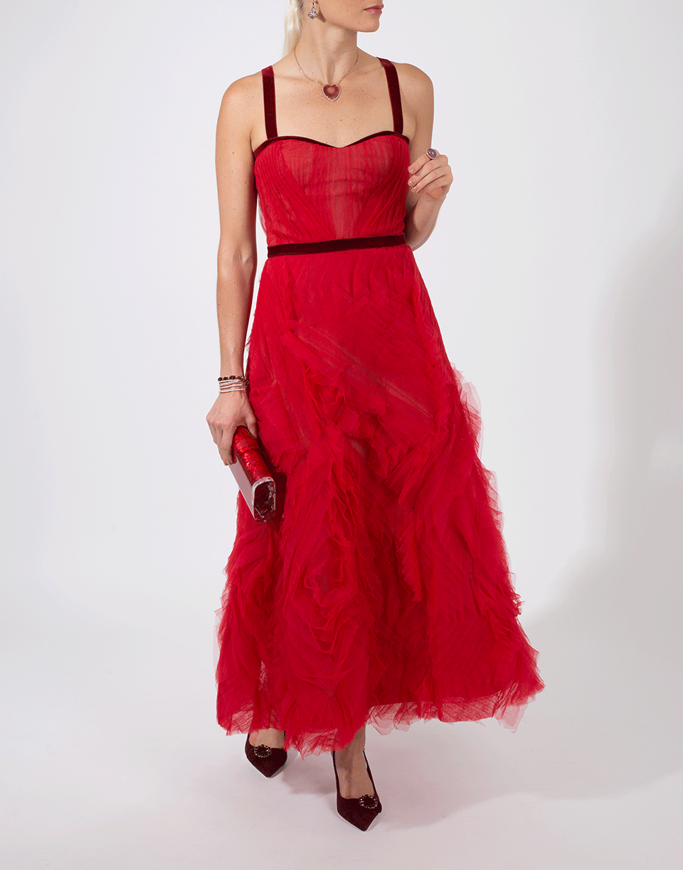 MARCHESA NOTTE-Velvet Trim Gown-