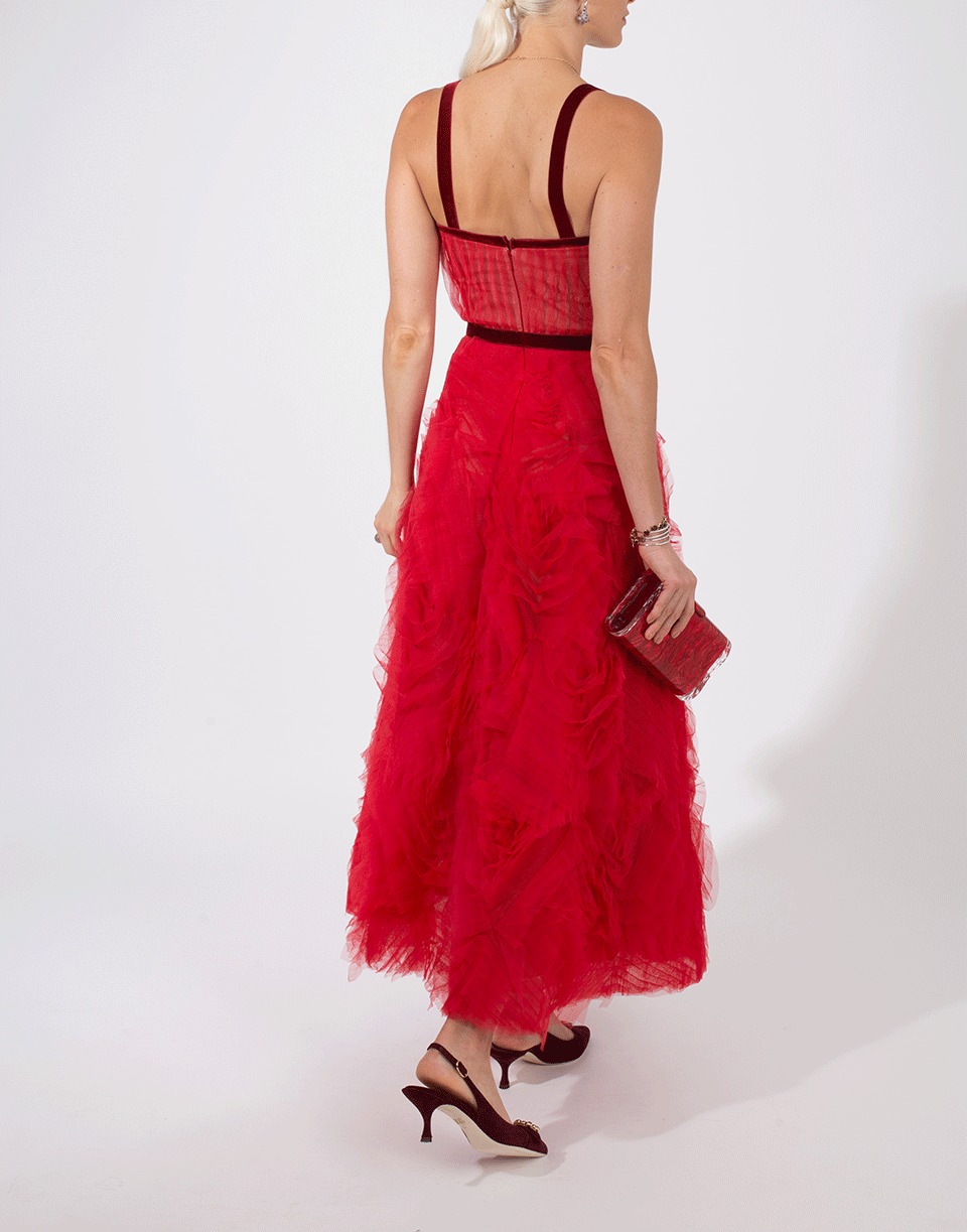 MARCHESA NOTTE-Velvet Trim Gown-
