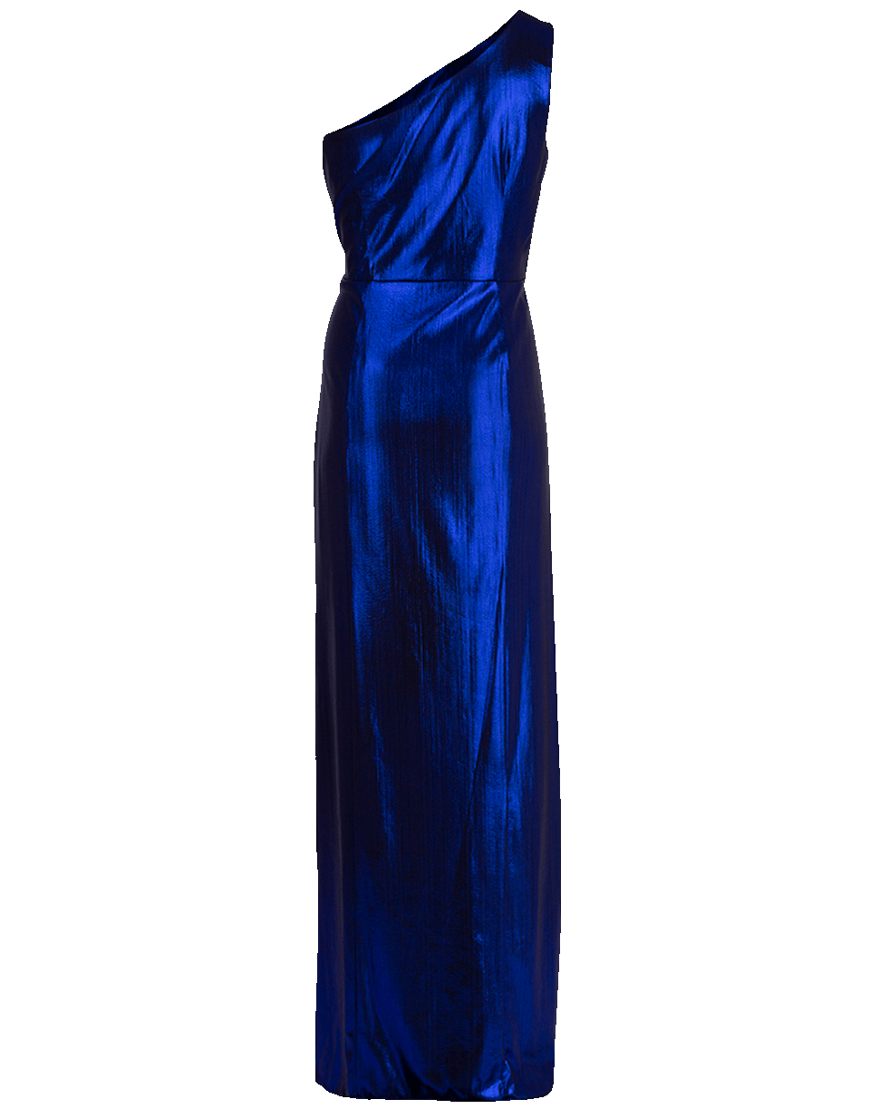 MARCHESA NOTTE-One Shoulder Draped Lamé Gown-