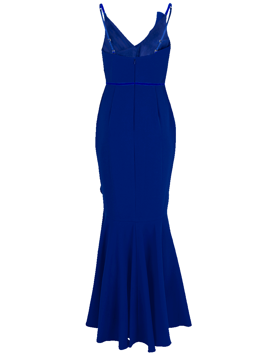 MARCHESA NOTTE-Crepe Velvet Trim Gown-