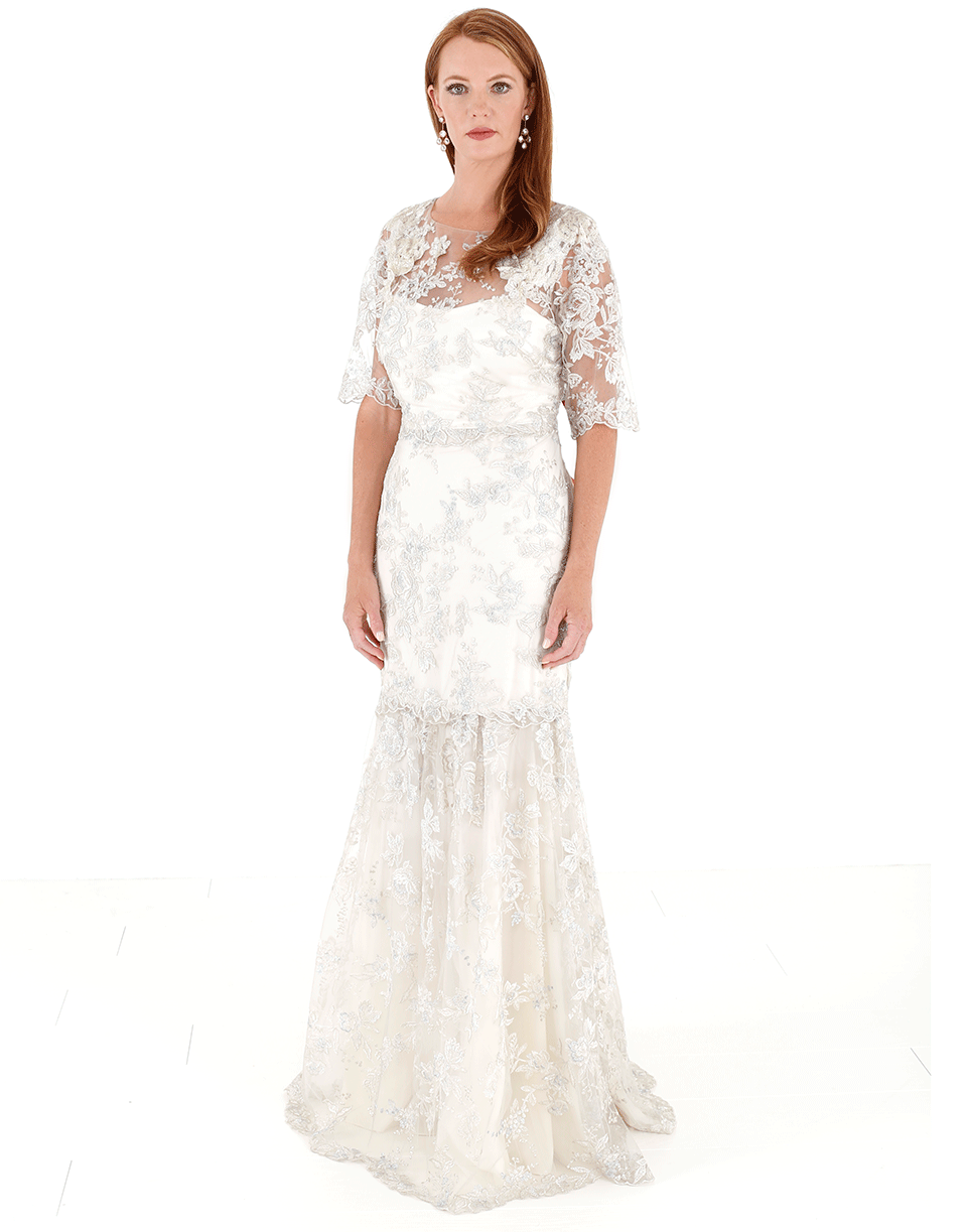MARCHESA NOTTE-Embroidered Lace Gown-