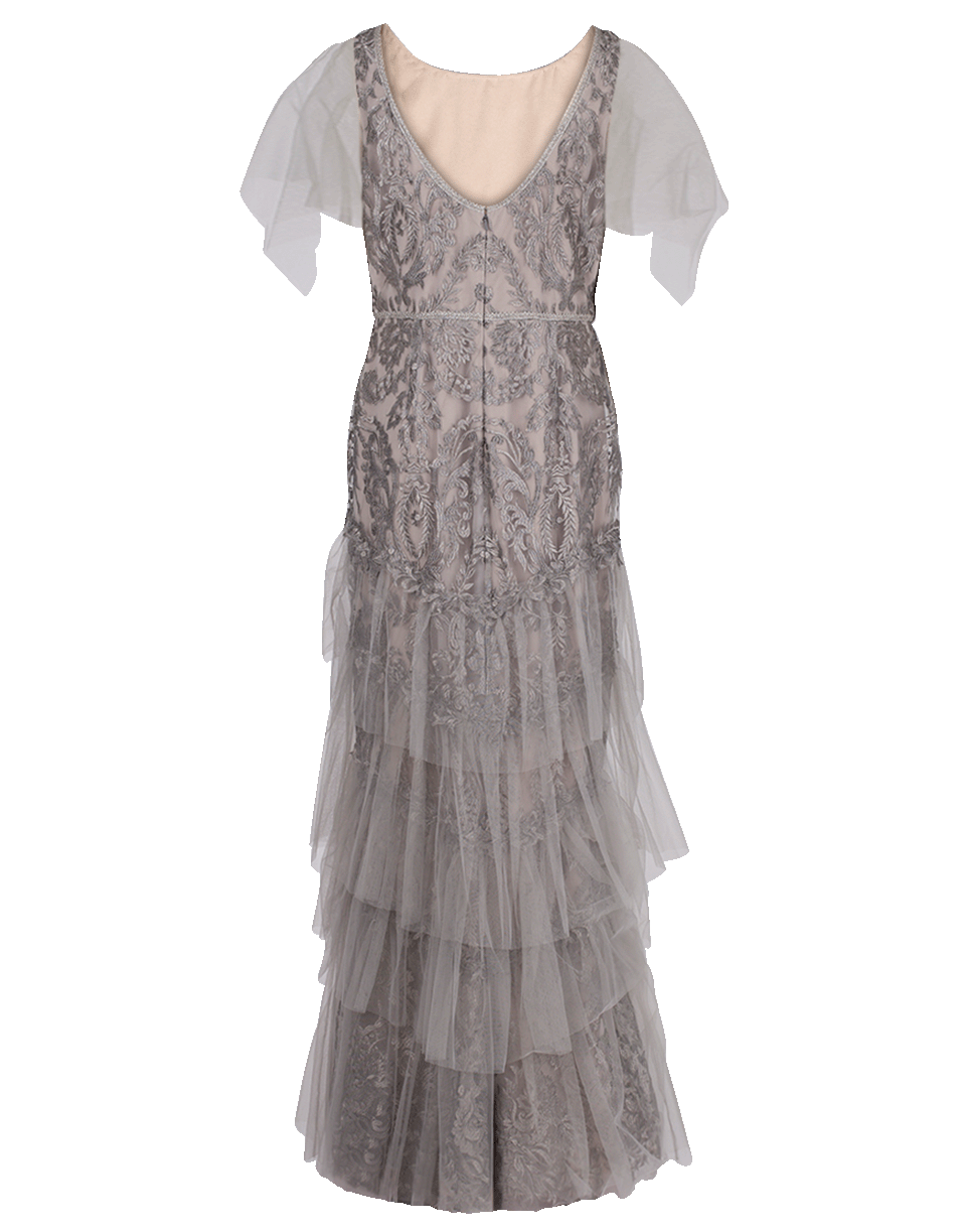 MARCHESA NOTTE-Flutter Sleeve Embroidered Gown-