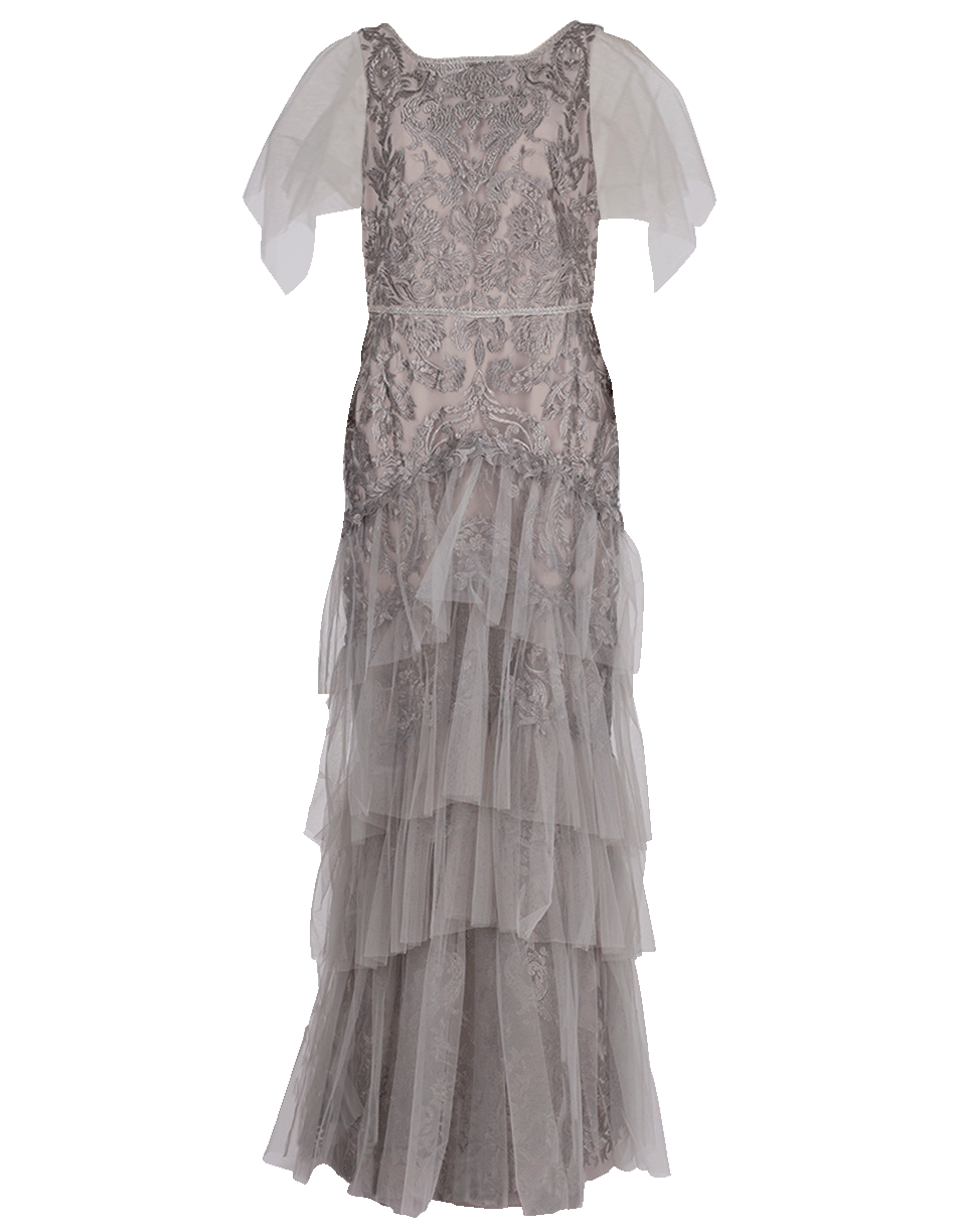MARCHESA NOTTE-Flutter Sleeve Embroidered Gown-