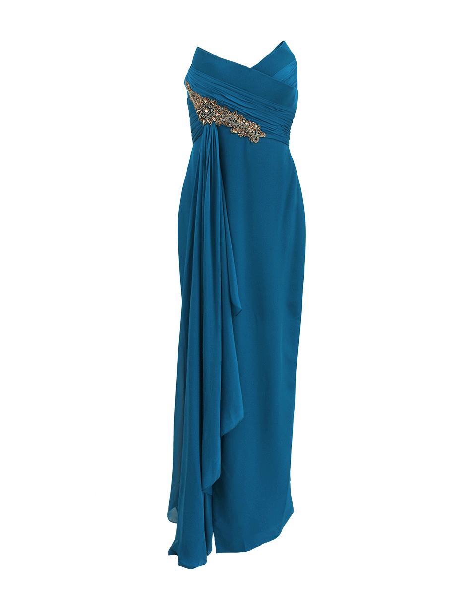 MARCHESA NOTTE-Strapless Sequin Embroidered Gown-