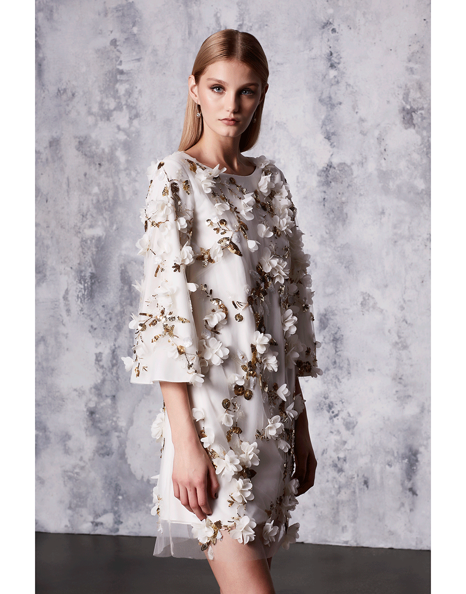 MARCHESA NOTTE-Embroidered Sequin Beaded Tunic Dress-