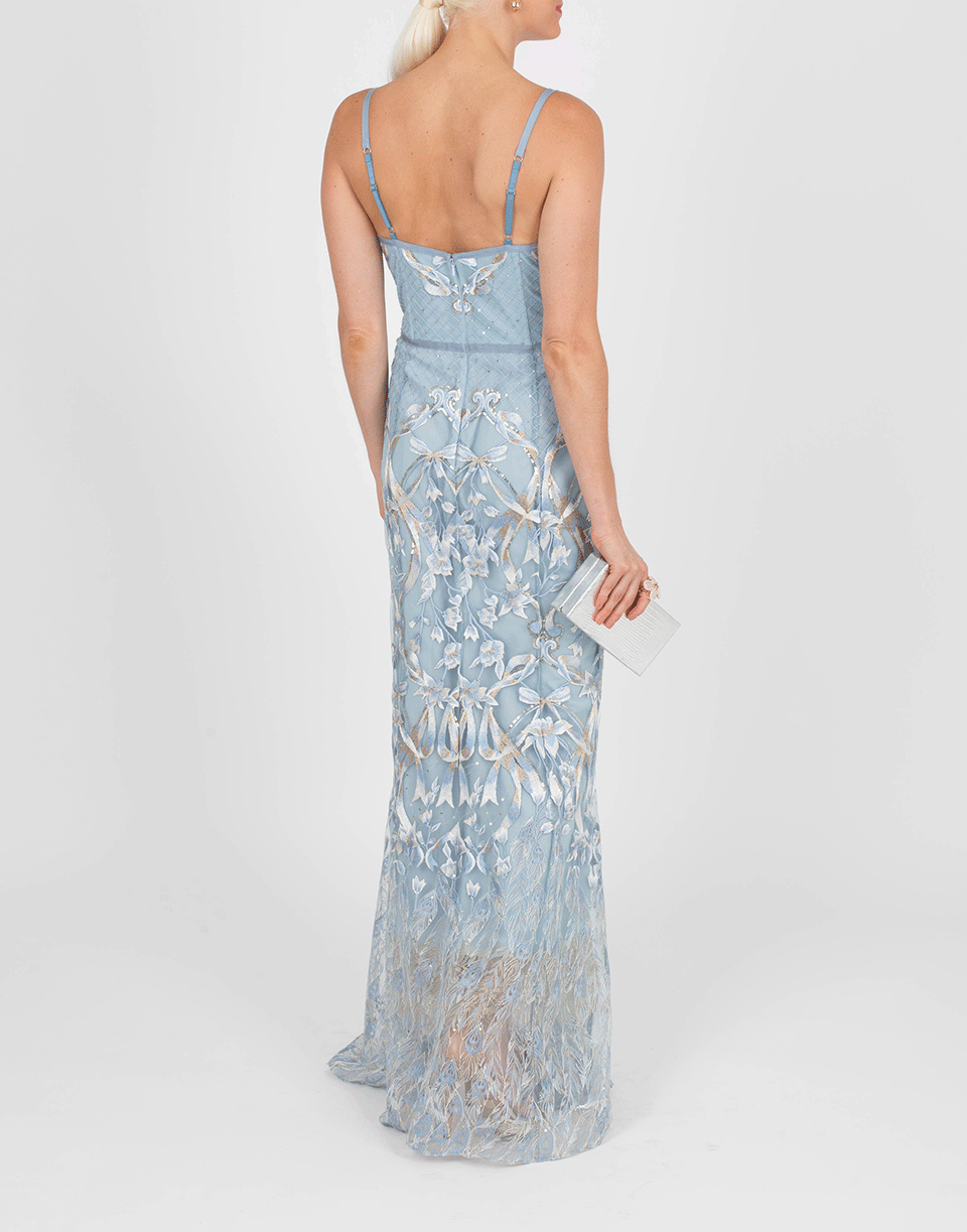 MARCHESA NOTTE-Embroidered Gown-LT BLUE