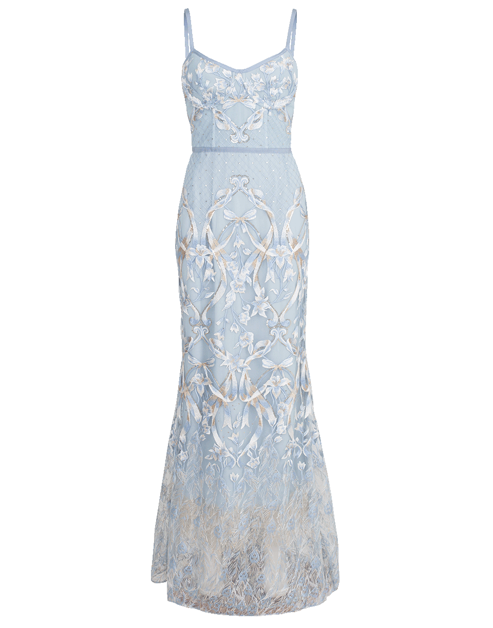 MARCHESA NOTTE-Embroidered Gown-LT BLUE