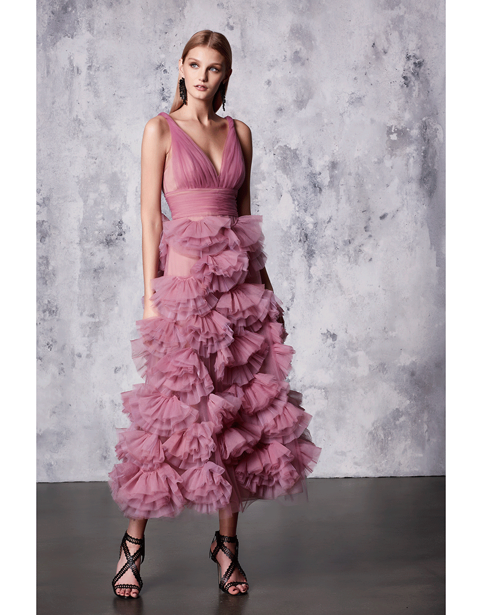 MARCHESA NOTTE-Draped Tulle Bodice Dress-