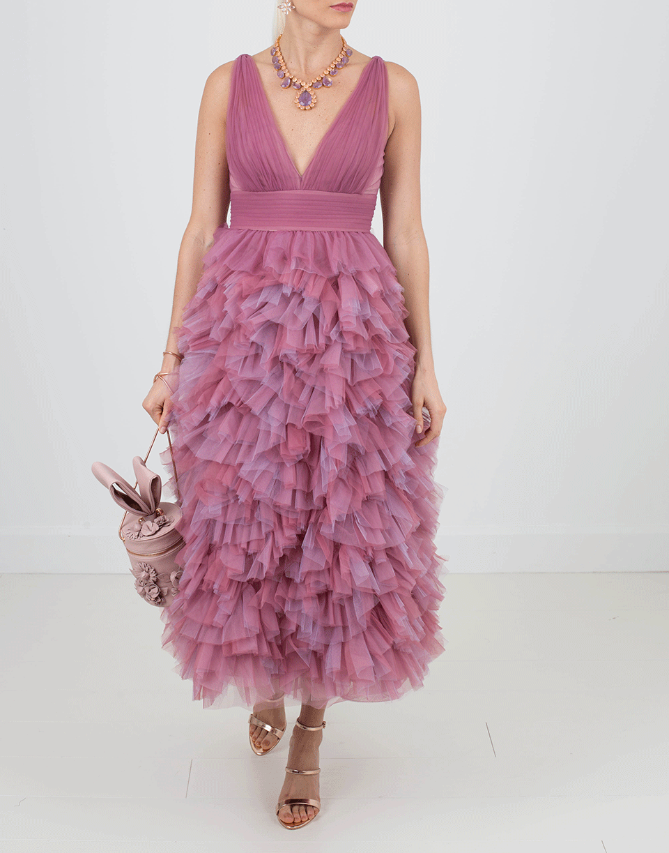 MARCHESA NOTTE-Draped Tulle Bodice Dress-
