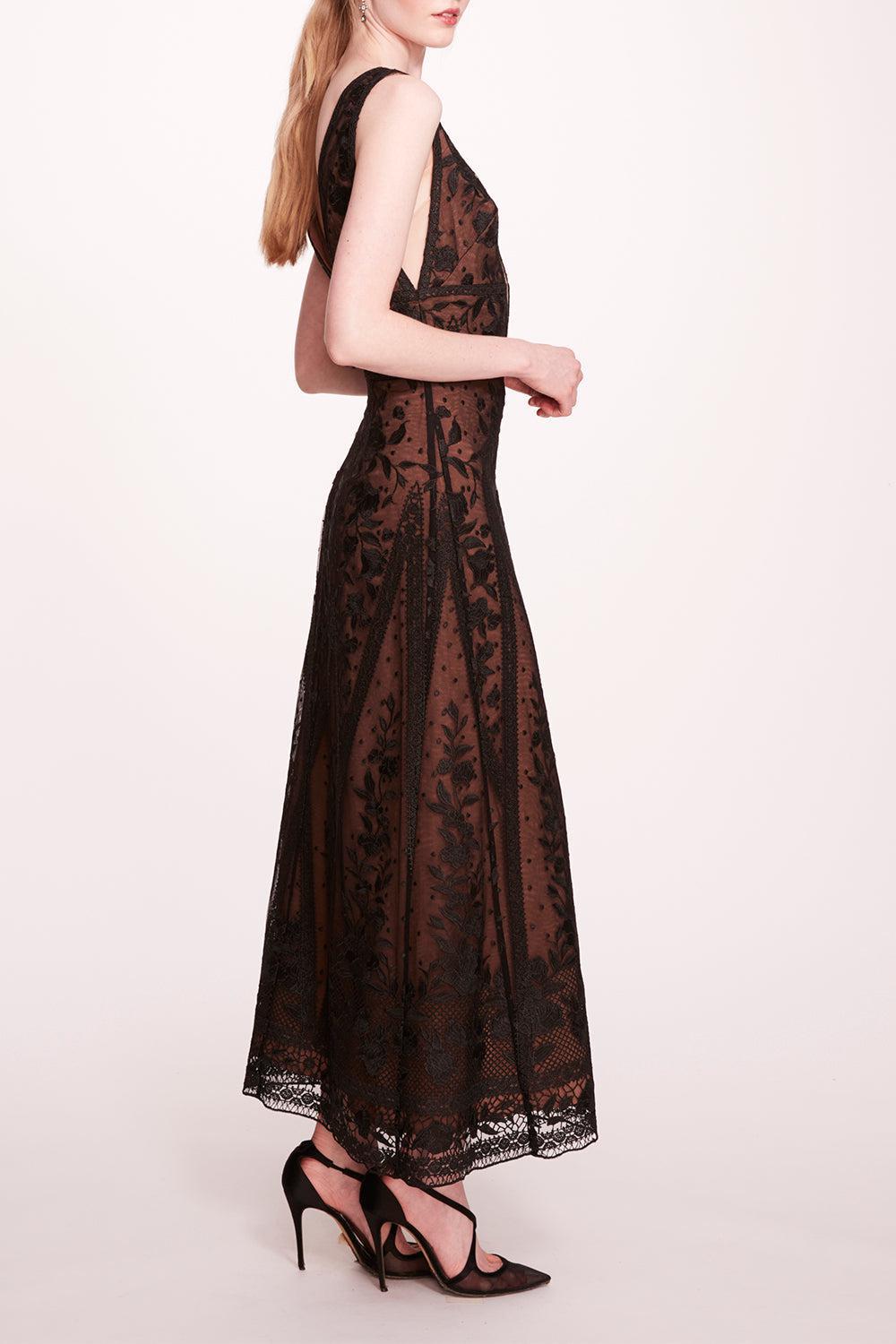 Spear Garden Midi Dress-BLACK-4-CLOTHINGSPECIALPOP UP-MARCHESA NOTTE
