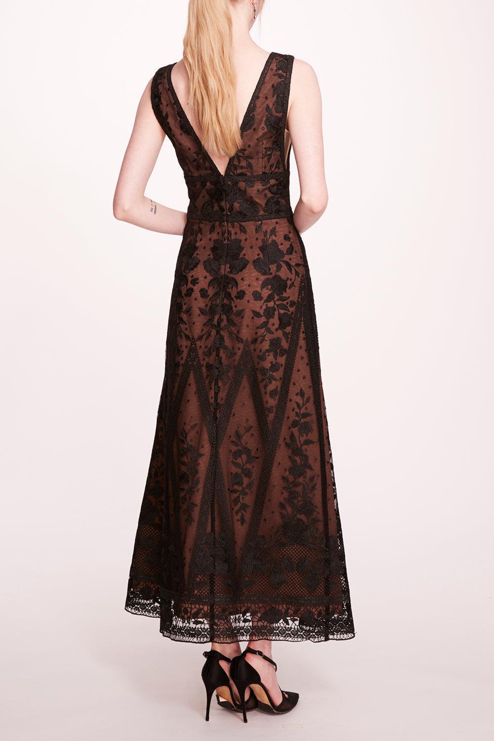 Spear Garden Midi Dress-BLACK-4-CLOTHINGSPECIALPOP UP-MARCHESA NOTTE