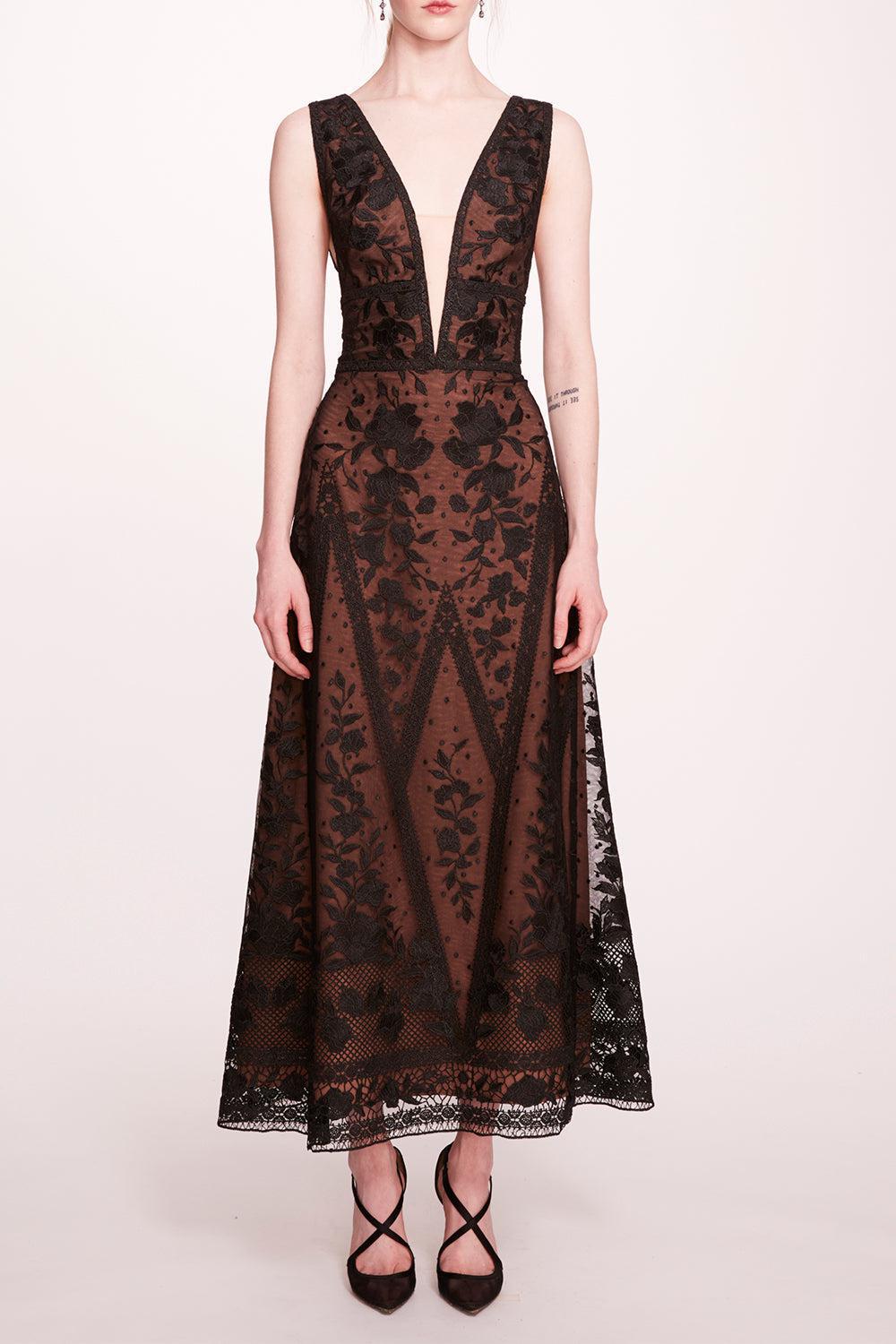 Spear Garden Midi Dress-BLACK-4-CLOTHINGSPECIALPOP UP-MARCHESA NOTTE