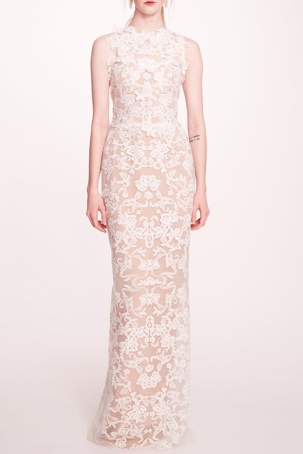 Corded Column Gown - Ivory-IVORY-2-CLOTHINGSPECIALPOP UP-MARCHESA NOTTE