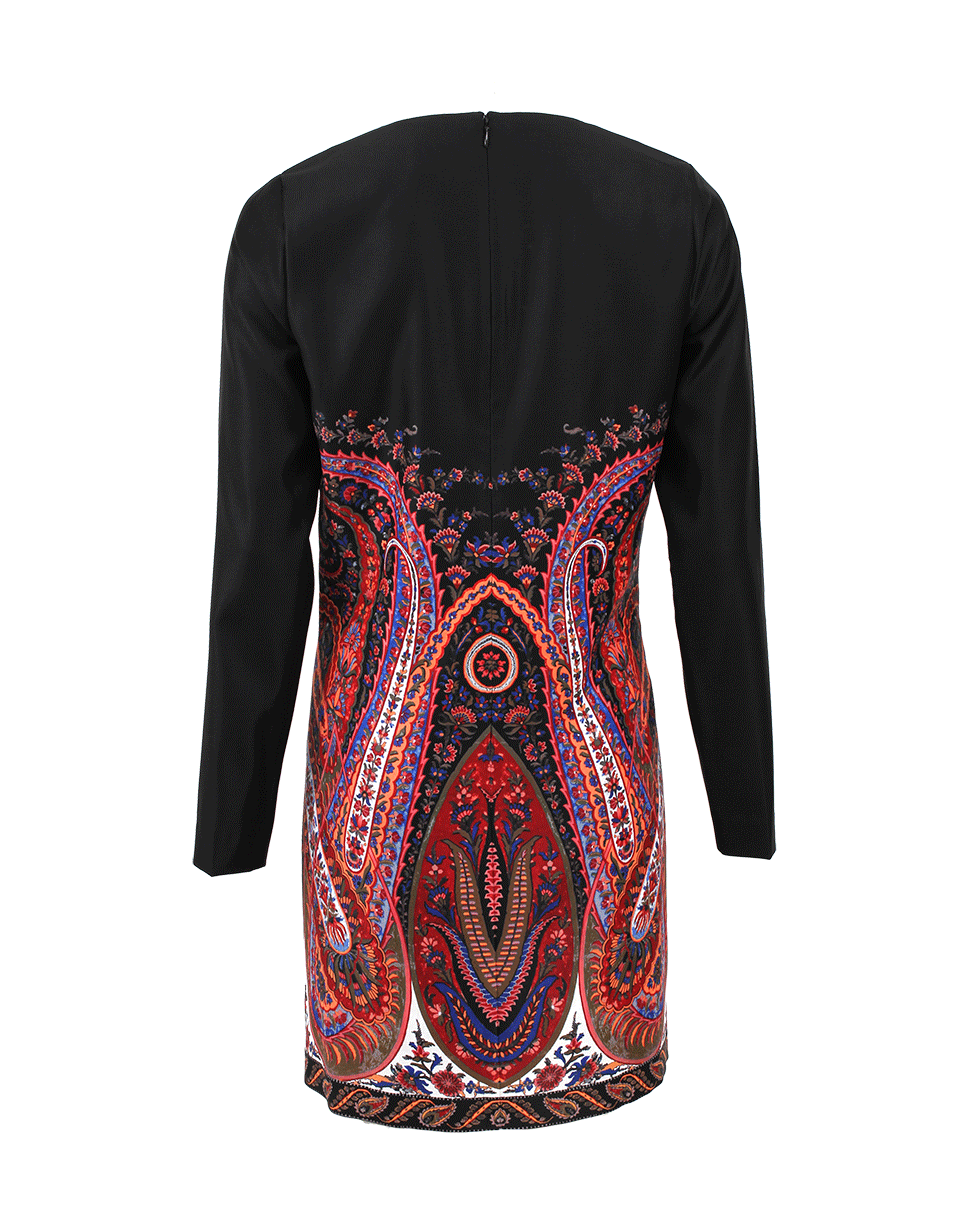 MARCHESA VOYAGE-Long Sleeve Paisley Crewneck Dress-