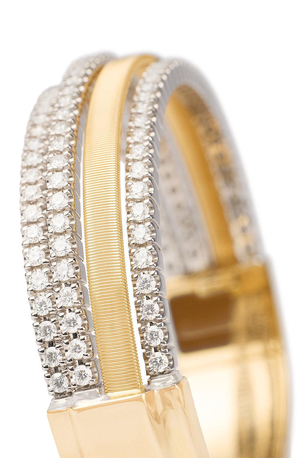 MARCO BICEGO-4 Row Diamond Tennis Statement Masai Cuff Bracelet-YELLOW GOLD