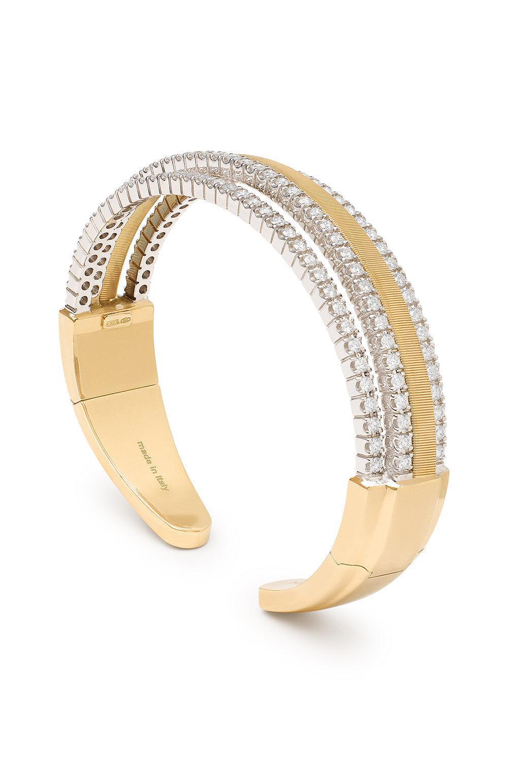 MARCO BICEGO-4 Row Diamond Tennis Statement Masai Cuff Bracelet-YELLOW GOLD