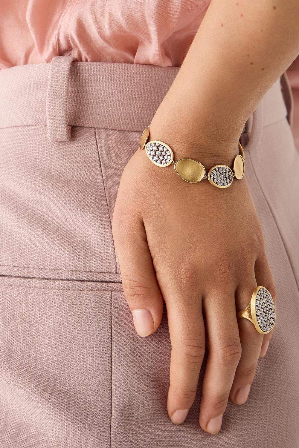 Diamond Lunaria Alternating Petal Bracelet-YELLOW GOLD-7-JEWELRYFINE JEWELBRACELET O-MARCO BICEGO