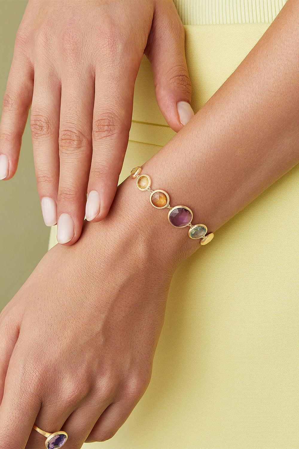 Jaipur Mixed Gemstone Graduated Bracelet-YELLOW GOLD-7.25-JEWELRYFINE JEWELBRACELET O-MARCO BICEGO