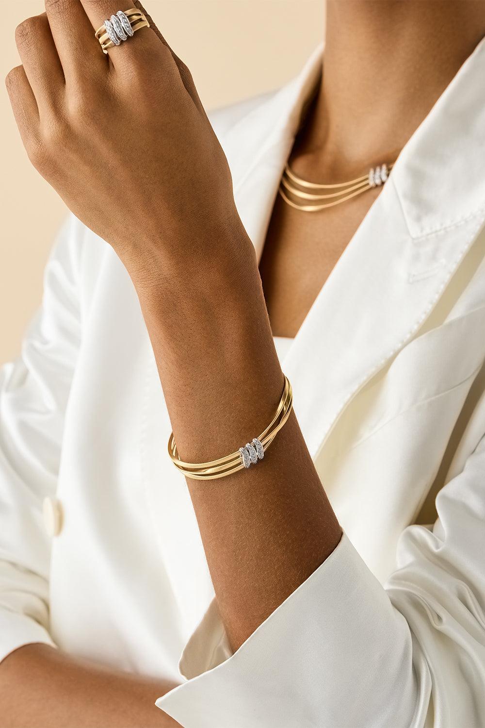 Diamond Marrakech Three Wire Bracelet-YELLOW GOLD-JEWELRYFINE JEWELBRACELET O-MARCO BICEGO