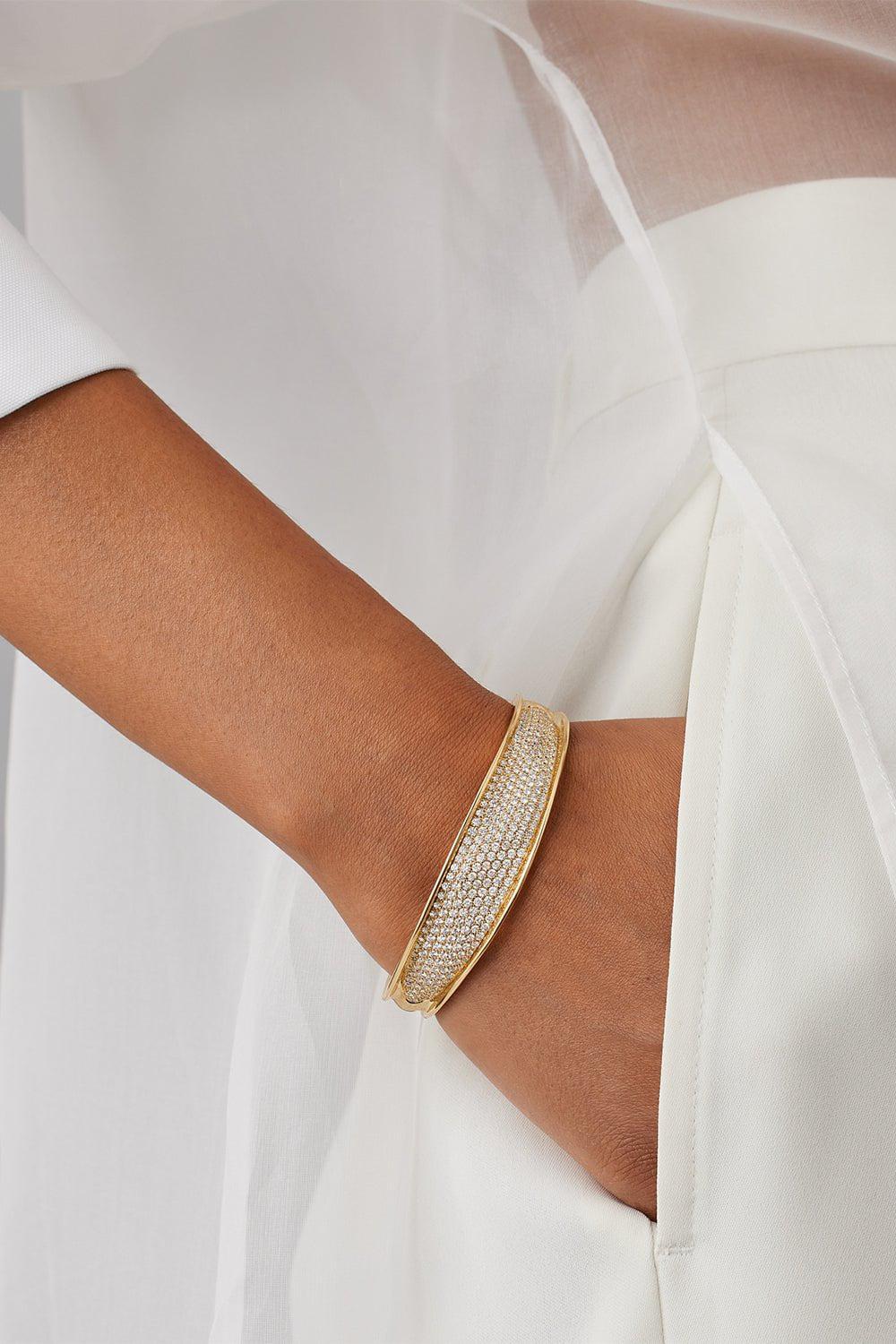 MARCO BICEGO-Diamond Pavé Lunaria Bangle Bracelet-YELLOW GOLD