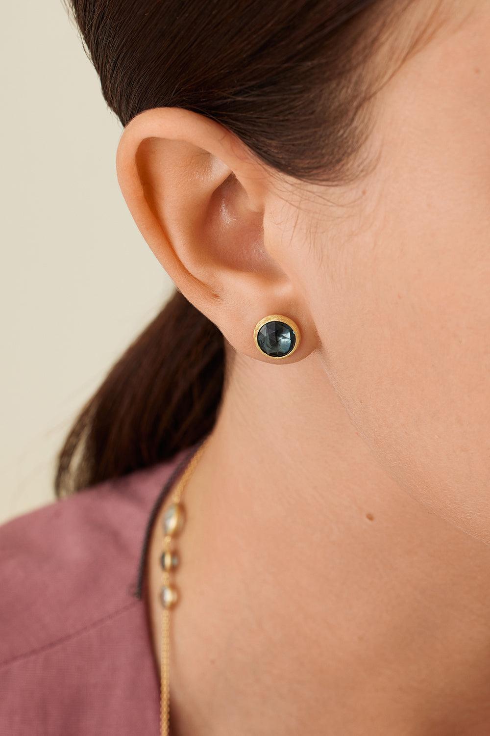 Blue Topaz Jaipur Stud Earrings-YELLOW GOLD-JEWELRYFINE JEWELEARRING-MARCO BICEGO