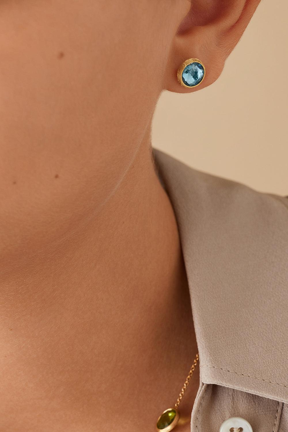 Blue Topaz Jaipur Stud Earrings-YELLOW GOLD-JEWELRYFINE JEWELEARRING-MARCO BICEGO