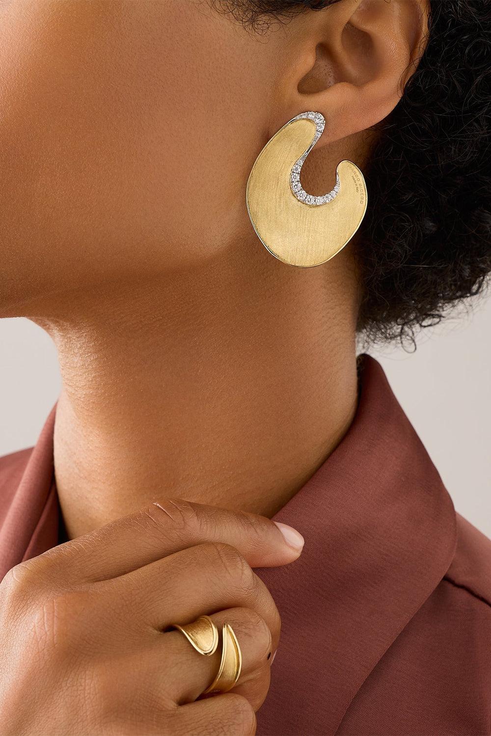 Diamond Irregular Petal Statement Lunaria Earrings-YELLOW GOLD-JEWELRYFINE JEWELEARRING-MARCO BICEGO