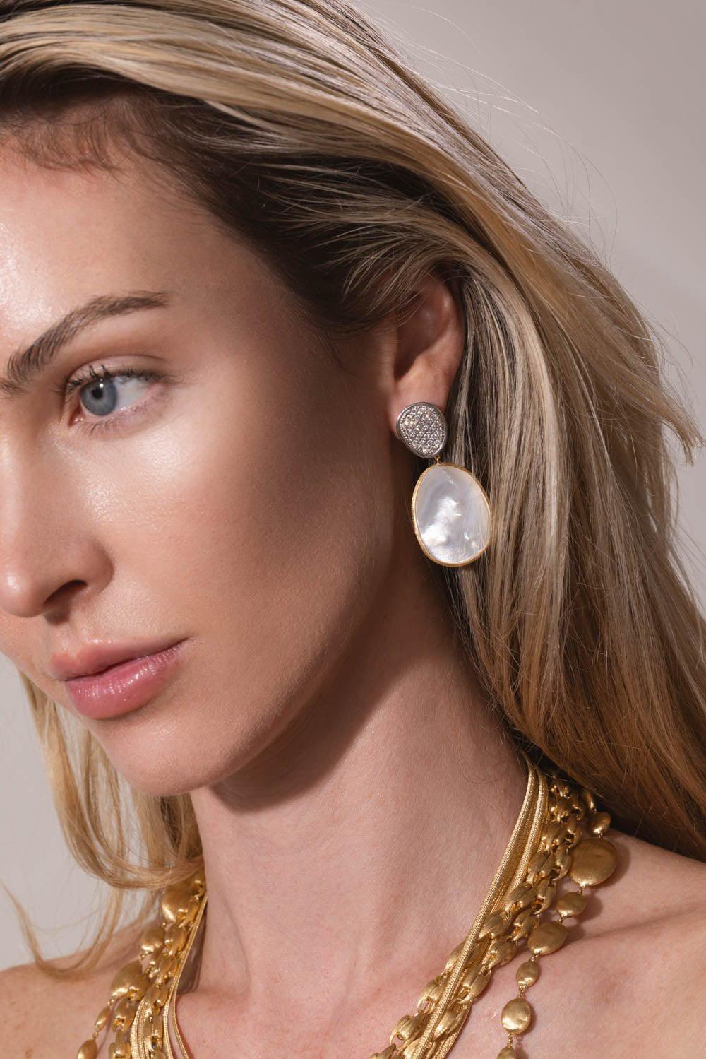 MARCO BICEGO-Double Drop Pearl Lunaria Earrings-YELLOW GOLD