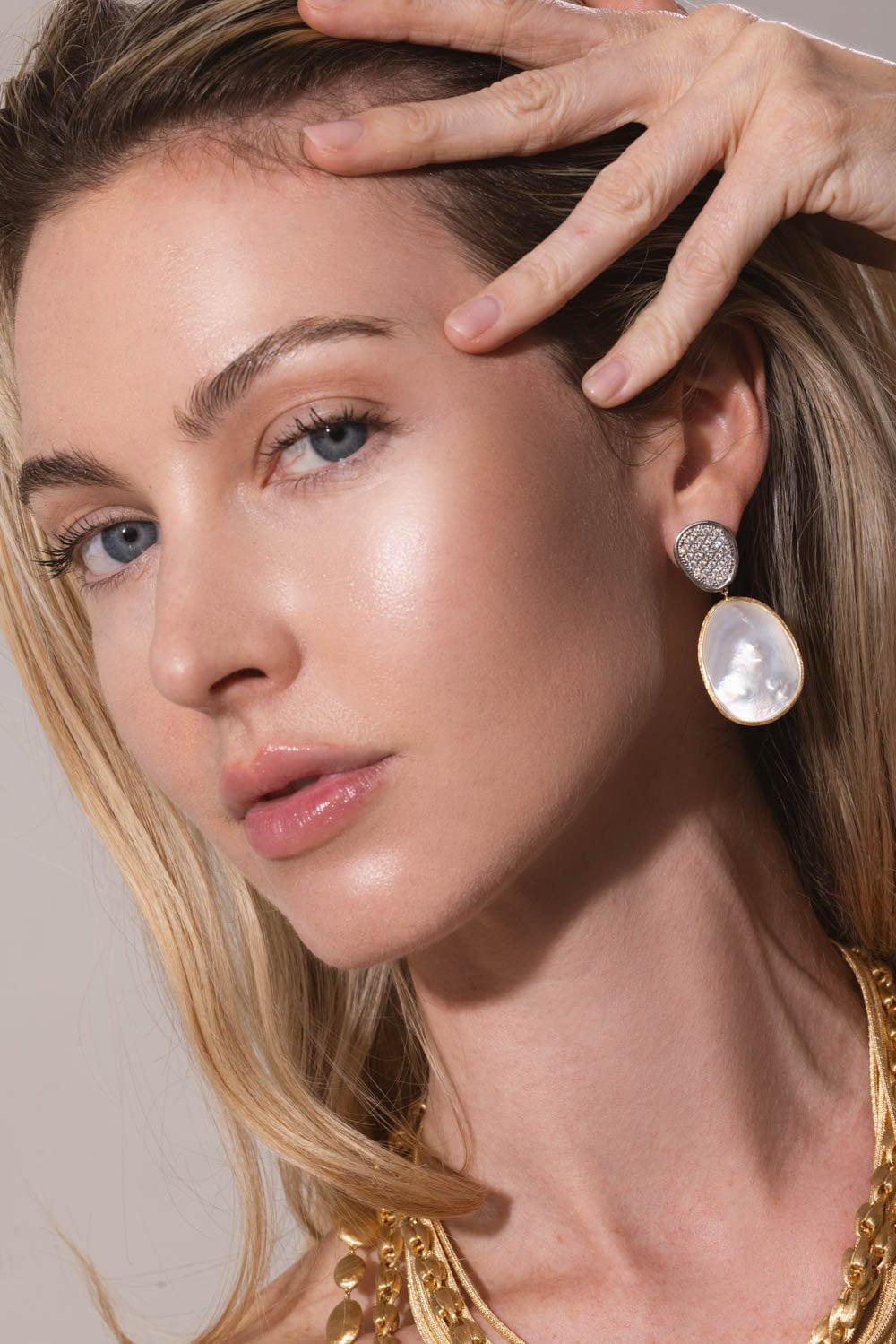 MARCO BICEGO-Double Drop Pearl Lunaria Earrings-YELLOW GOLD