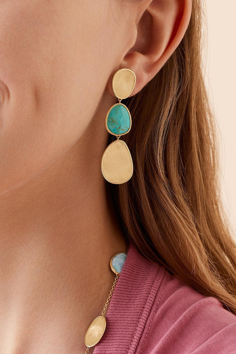 Lunaria Three Drop Turquoise Earrings-YELLOW GOLD-JEWELRYFINE JEWELEARRING-MARCO BICEGO