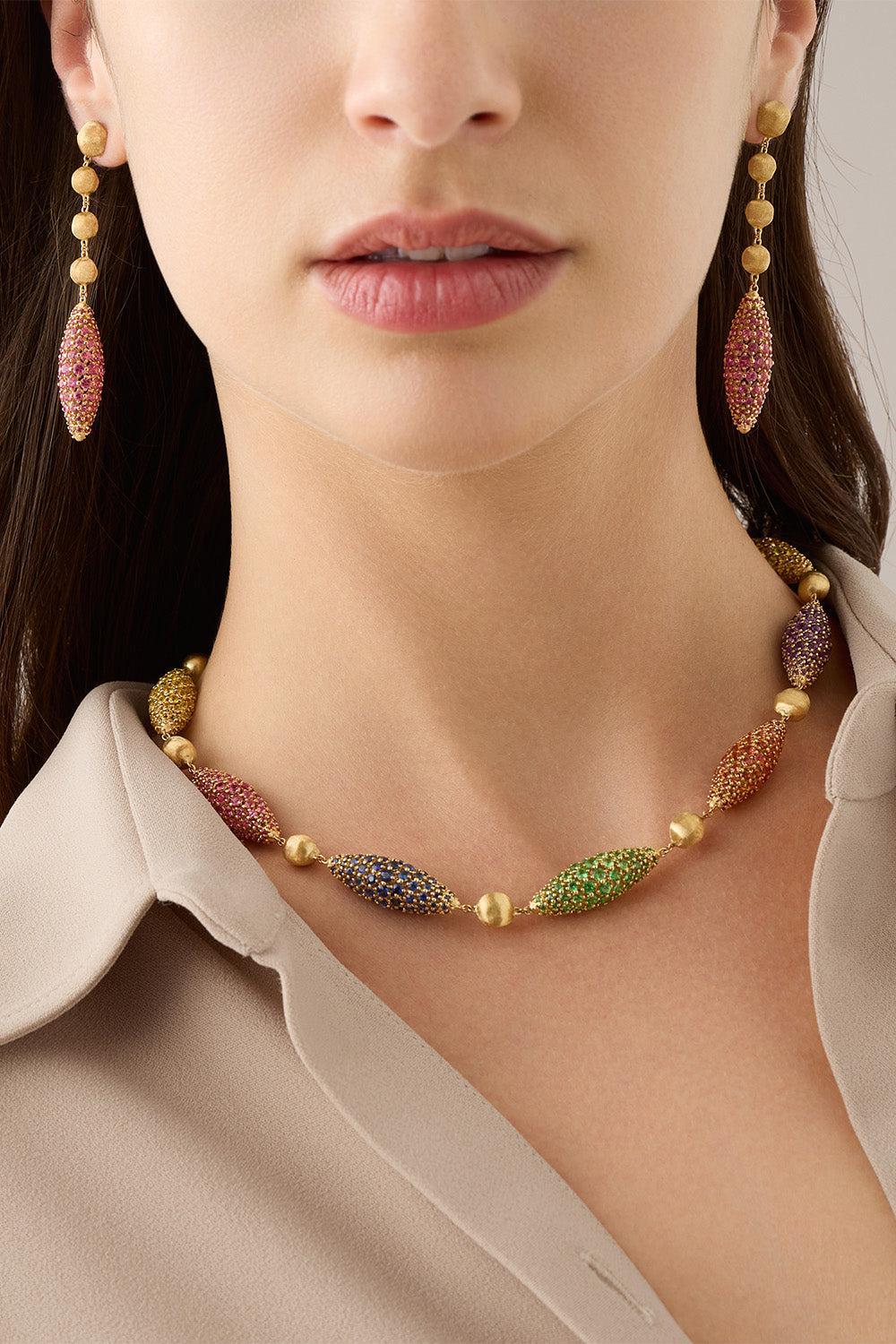 Pink Sapphire Africa Alta Earrings-YELLOW GOLD-JEWELRYFINE JEWELEARRING-MARCO BICEGO