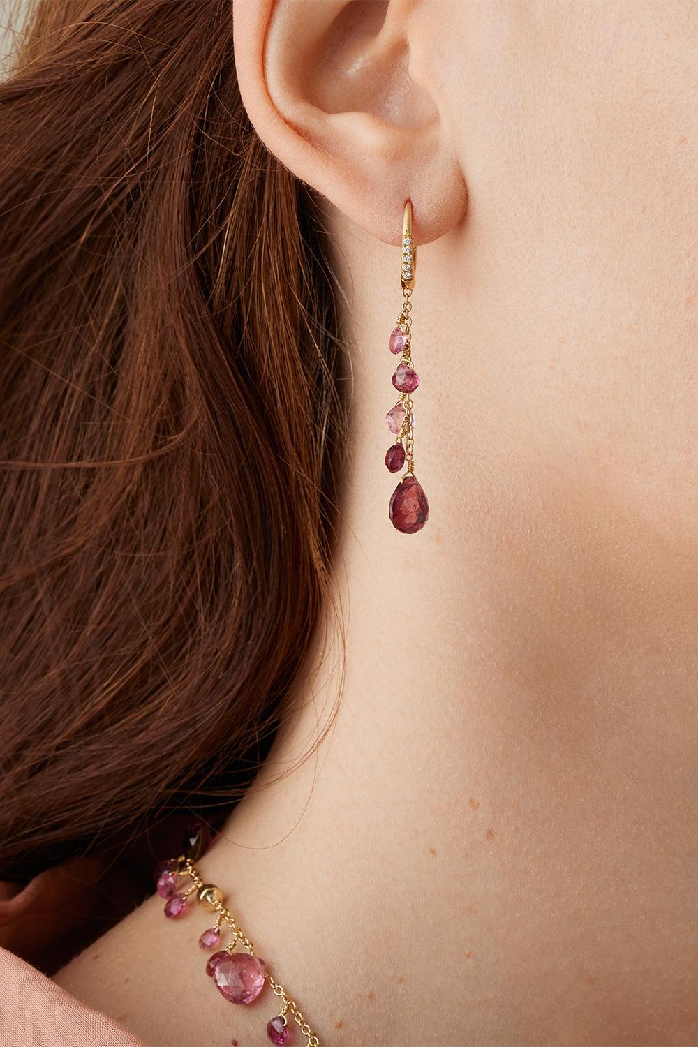 Pink Tourmaline Diamond Paradise Drop Earrings-YELLOW GOLD-JEWELRYFINE JEWELEARRING-MARCO BICEGO